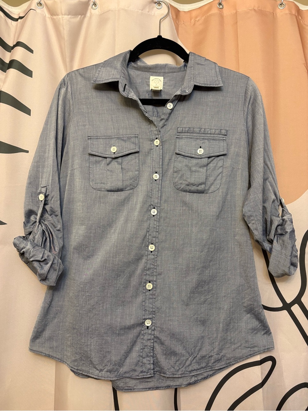 Casual Light Blue Grey Chambray Button-Down Shirt